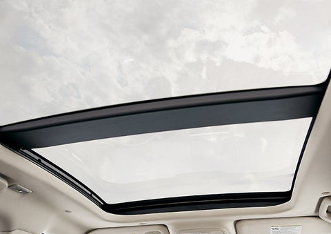 The available panoramic Vista Roof® is shown from inside a 2023 Lincoln Corsair® SUV. | Baldwin Lincoln in Covington LA
