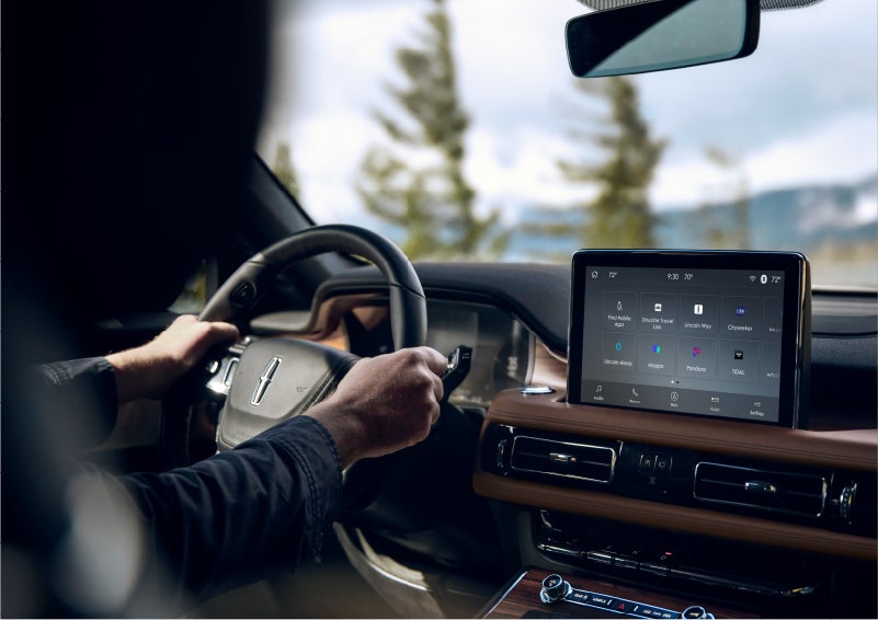 The Lincoln+Alexa app screen is displayed in the center screen of a 2023 Lincoln Aviator® Grand Touring SUV | Baldwin Lincoln in Covington LA